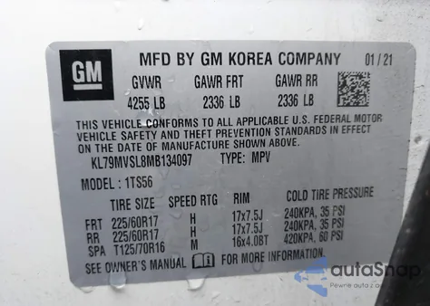 2021 Chevrolet Trailblazer Fwd Activ z USA, uszkodzony, nr VIN KL79MVSL8MB134097